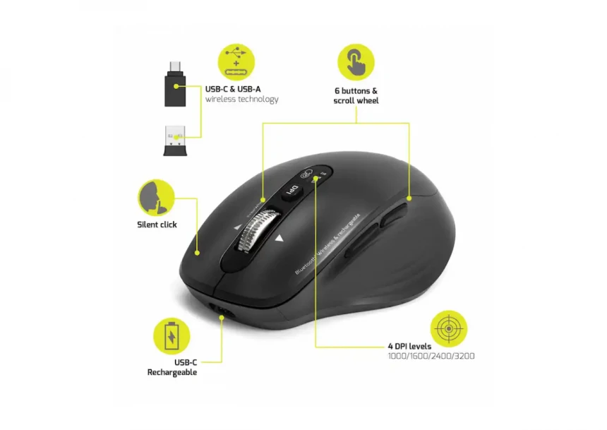 Bežični miš Port Designs Business 2.4 GHz Bluetooth punjivi
