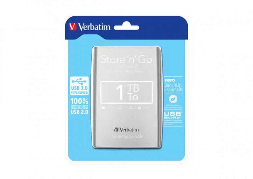 Eksterni hard disk 1TB Verbatim 53071 Silver