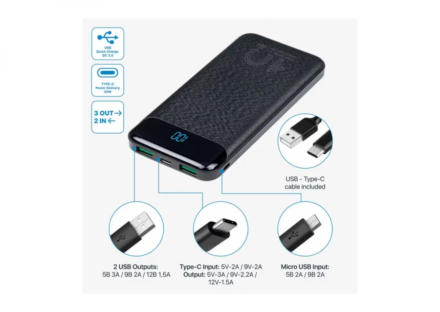 Power Bank RIVACASE VA 2540 10000mAh/crni, fast charger 20W