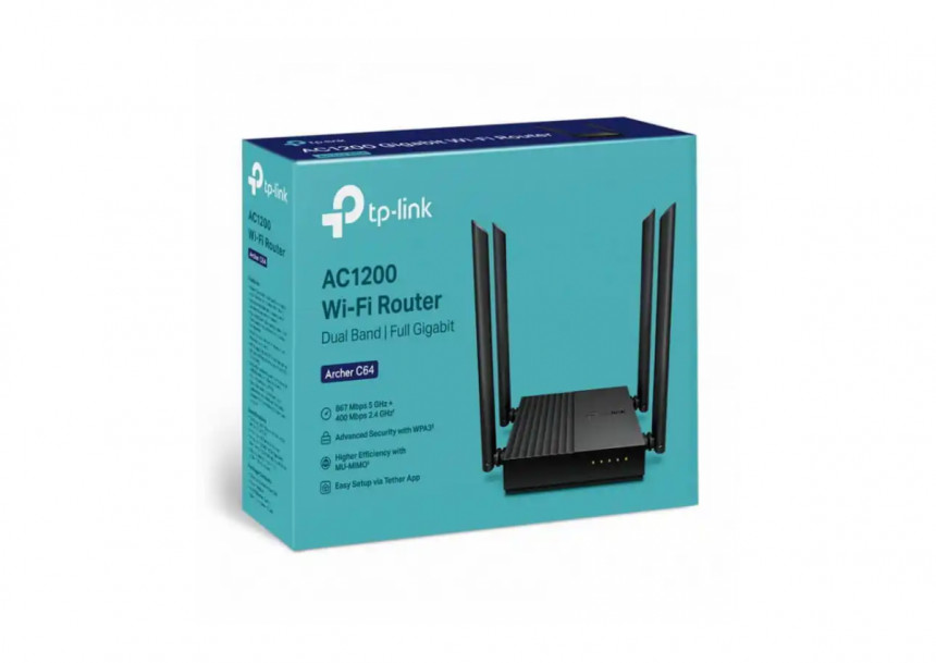 Wireless Router TP-Link Archer C64 AC1200 MU-MIMO 4x ex...